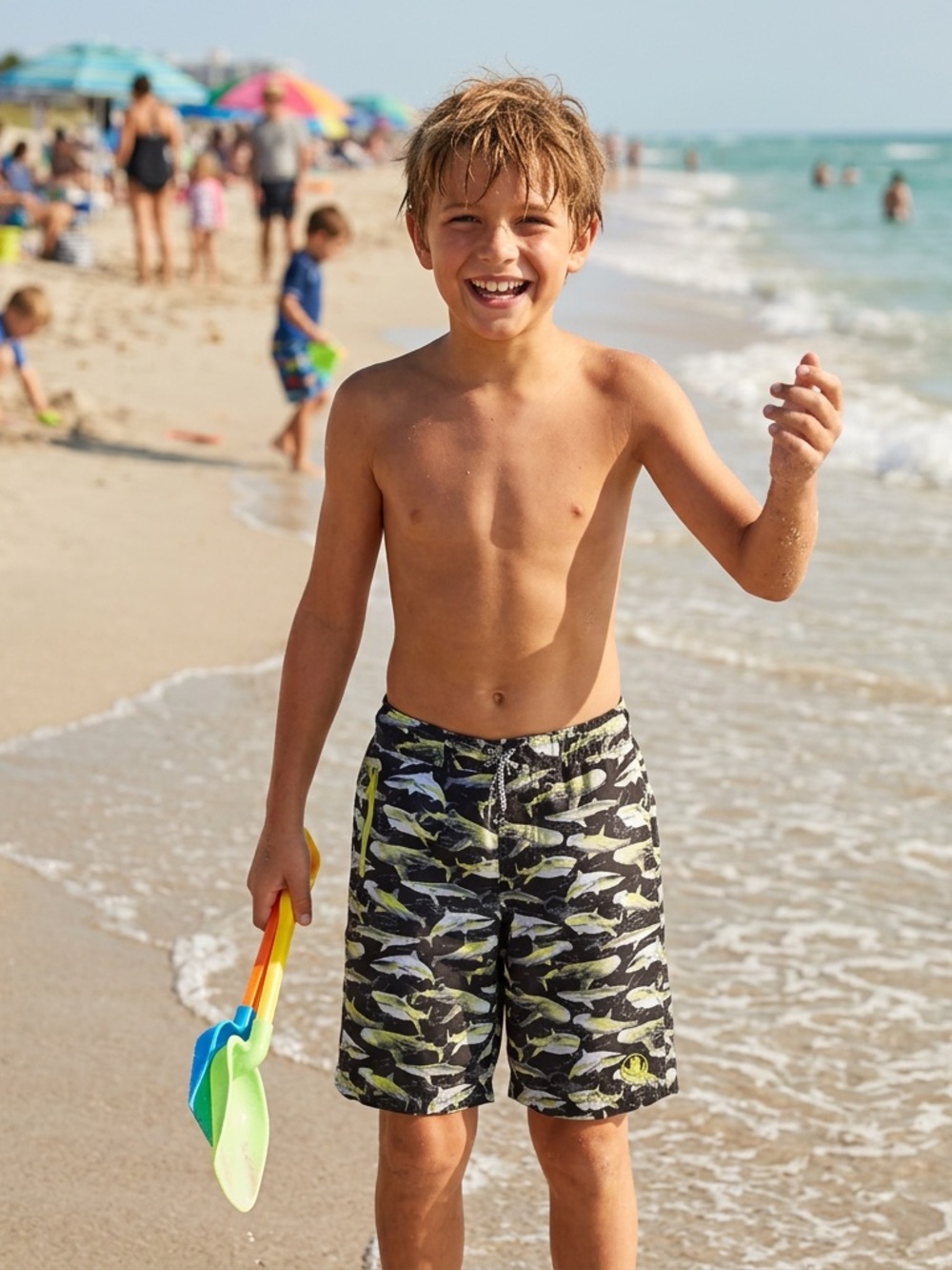 Body Glove Boy’s Black & Lime Shark Print Swim Shorts